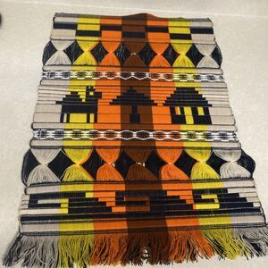 Vintage South American Wool Embroidery Tapestry: Rustic Folk Art Wall Hanging